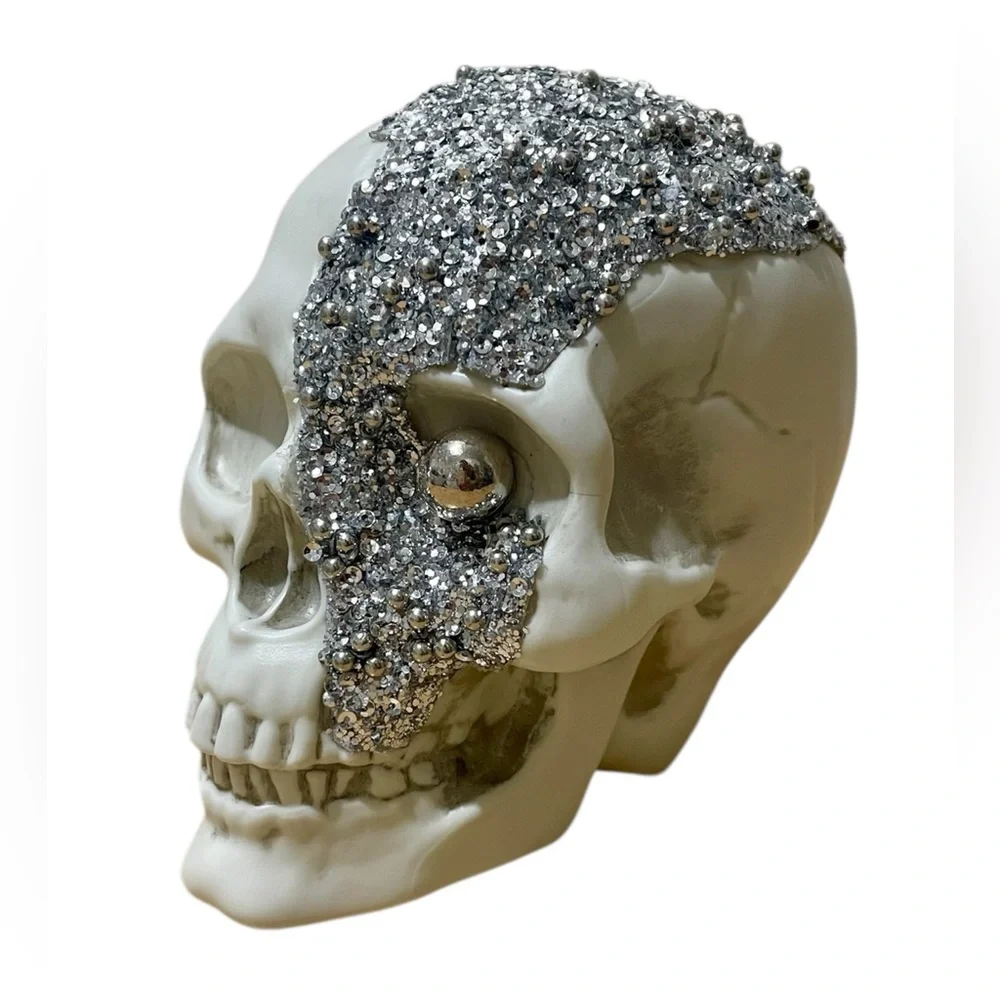 Target White with Silver Glitter Decorative Skull